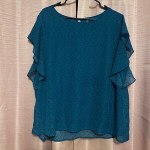 Massini Teal Blue Flutter Sleeve Blouse
